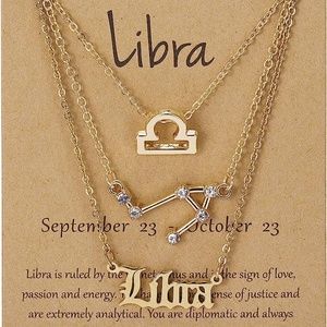 3pcs Gold Libra Zodiac Sign Necklace